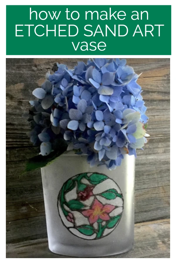 Learn how to use colored sand to make a beautiful etched sand art vase!  This is such a creative way to use colored sand, and it results in a gorgeous vase to hold your favorite flowers!
